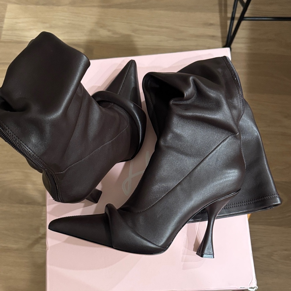 Hanifa Dark Brown Pointed Toe Stiletto Ankle Boots